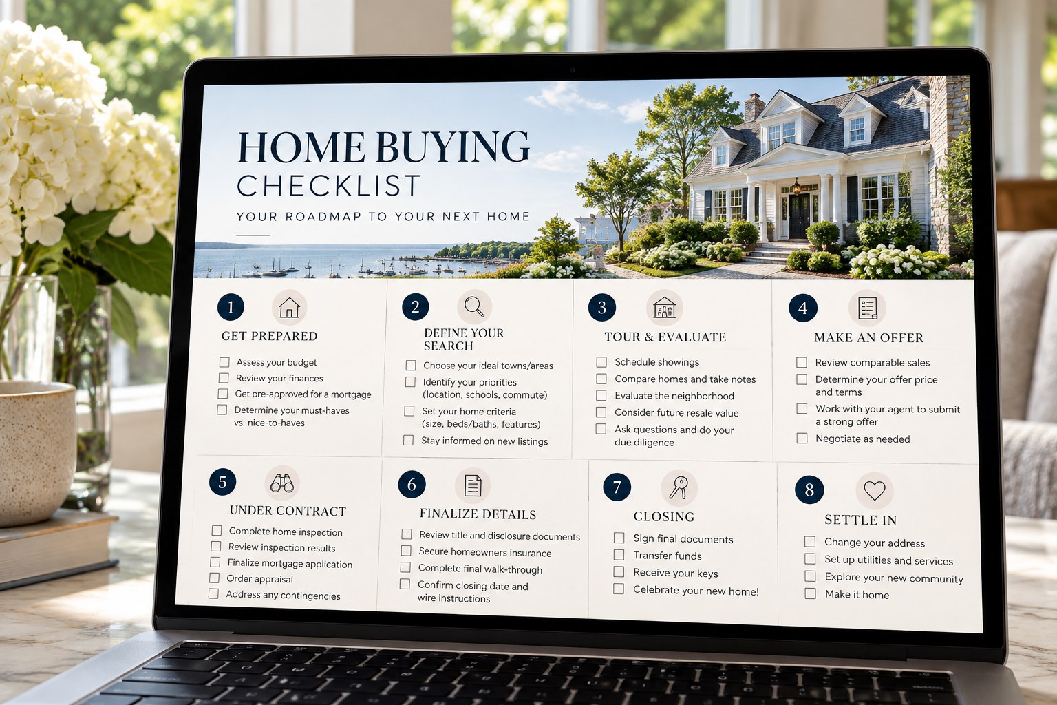 Home buying checklist from Anika Charron displayed on a laptop